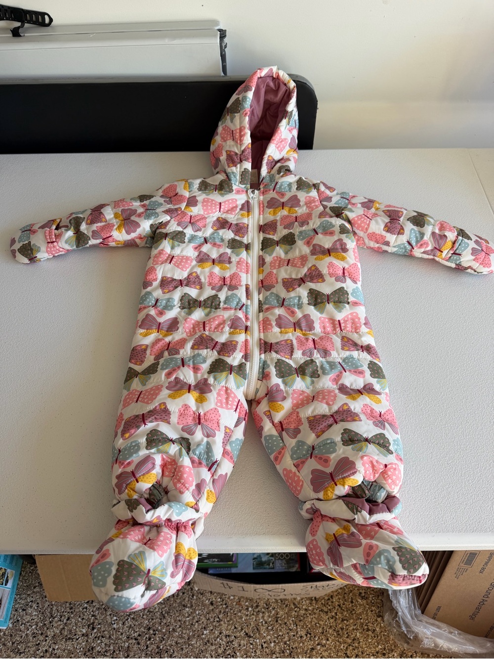 Baby Hooded One-Piece Snowsuit in Multicolor Butterfly Print 12 months